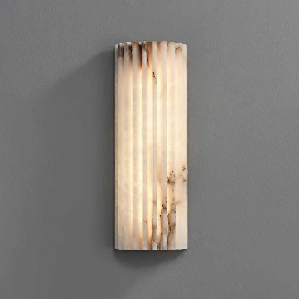 Alabast Væglampe - Riflet Stendesign med Metalramme 6
