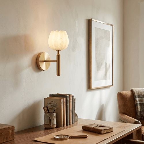 Alabaster Væglampe – Naturlig Sten med Blødt Lys til Elegant Belysning 2