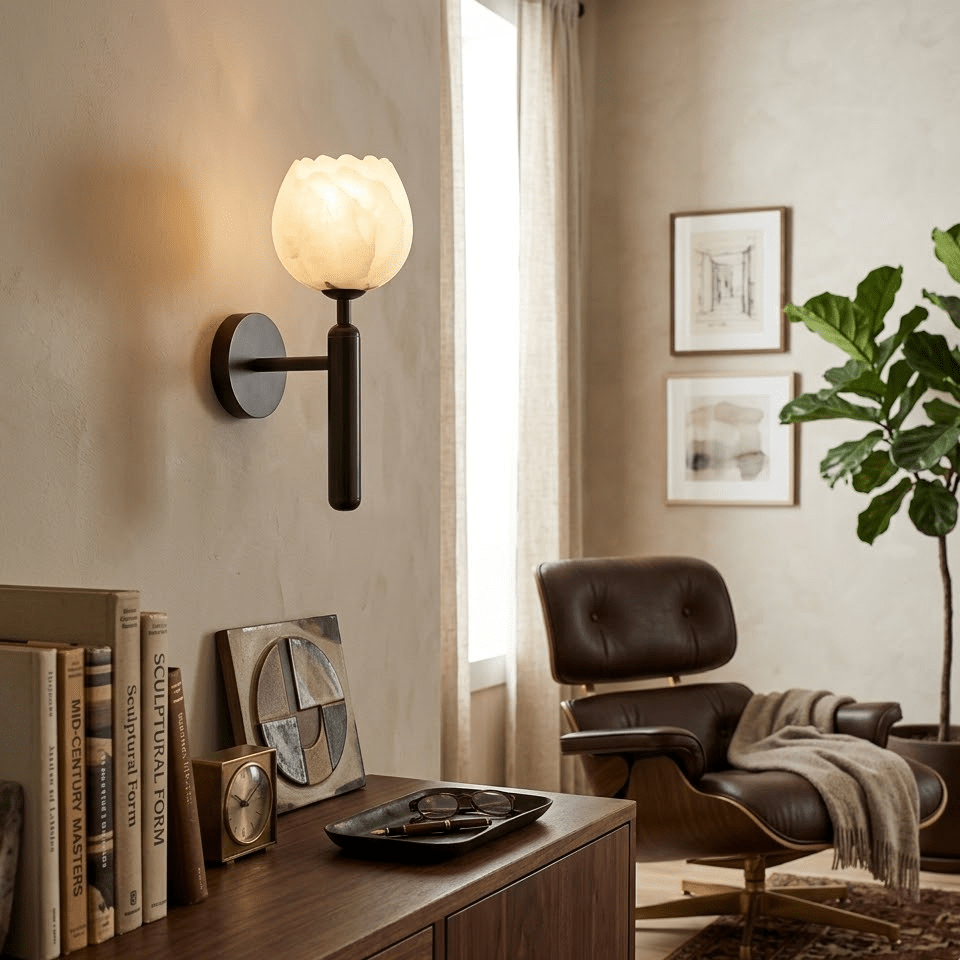 Alabaster Væglampe – Naturlig Sten med Blødt Lys til Elegant Belysning 3