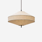 Arkitektonisk Pendel Lampe i Hør - Skulpturelt Pagodedesign med Blødt Ambient Lys 6
