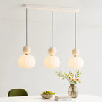 Art Deco Pendel Lampe - Cremefarvet Opalglas med Lagdelt Kugledesign 18