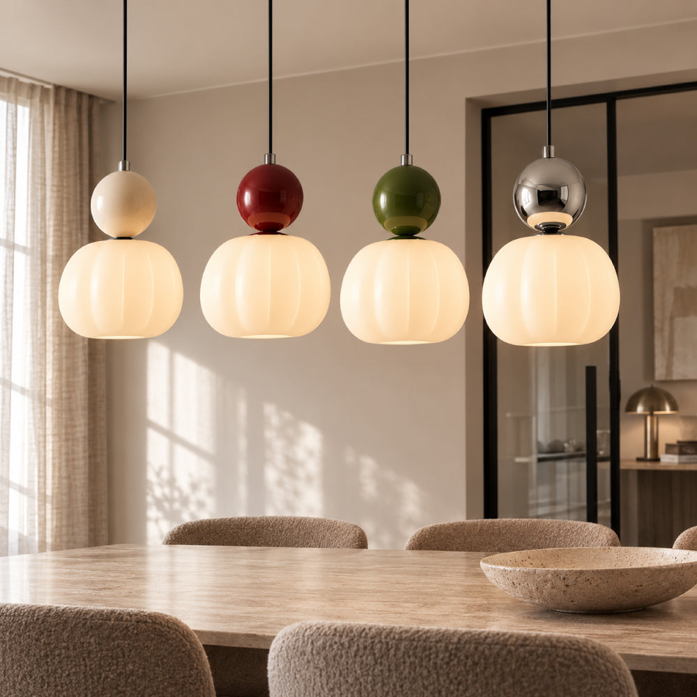 Art Deco Pendel Lampe - Cremefarvet med Lagdelt Kugledesign 0