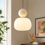 Art Deco Pendel Lampe - Cremefarvet med Lagdelt Kugledesign 1