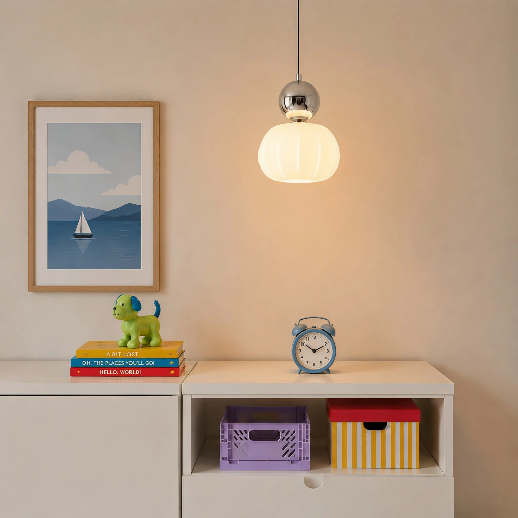 Art Deco Pendel Lampe - Cremefarvet med Lagdelt Kugledesign 11