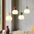 Art Deco Pendel Lampe - Cremefarvet med Lagdelt Kugledesign 13