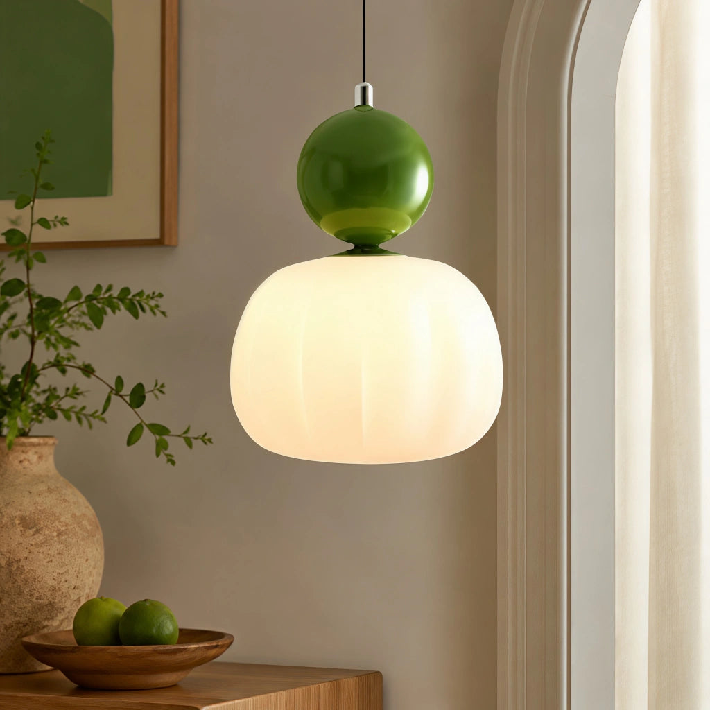 Art Deco Pendel Lampe - Cremefarvet med Lagdelt Kugledesign 16