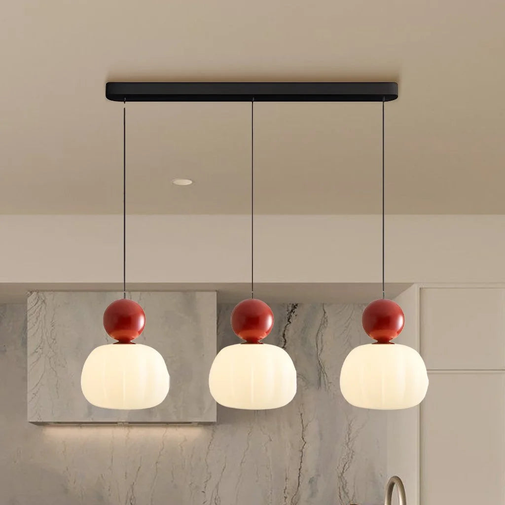 Art Deco Pendel Lampe - Cremefarvet med Lagdelt Kugledesign 18