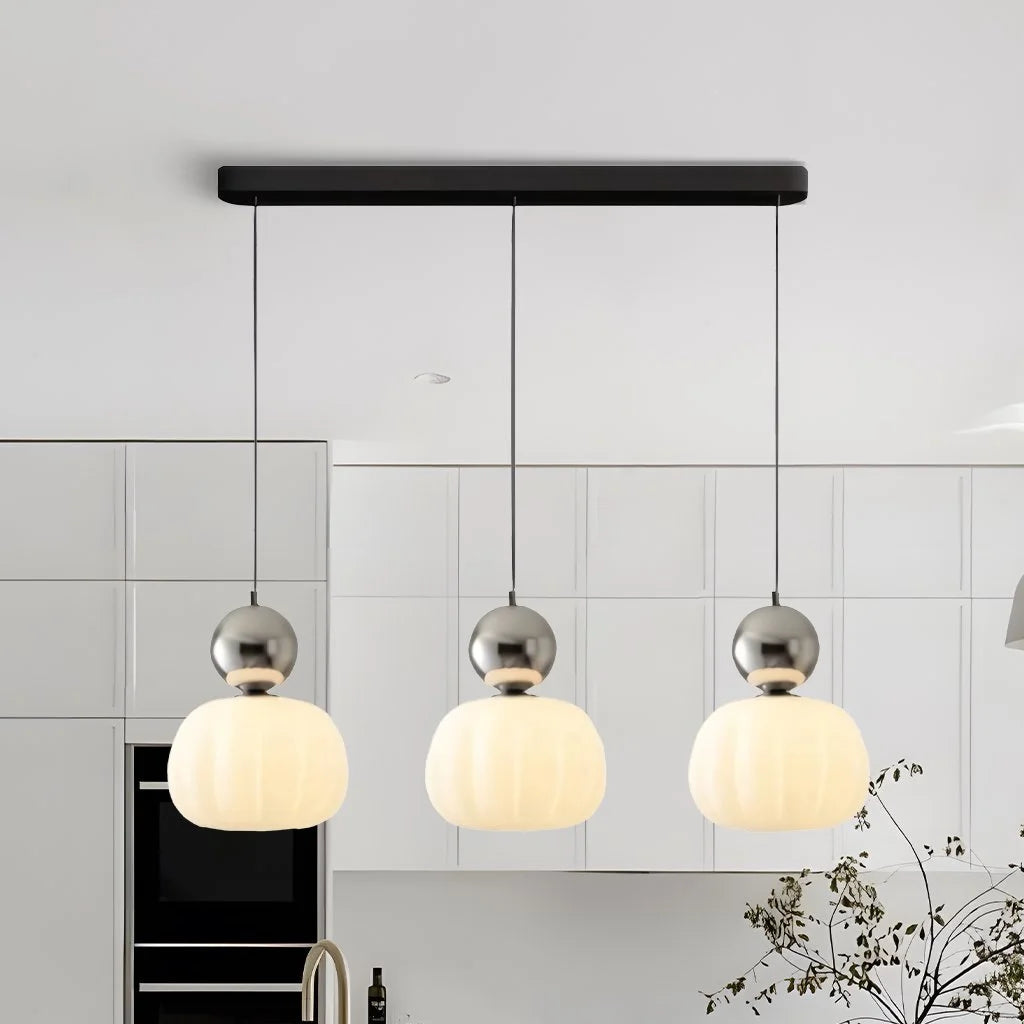 Art Deco Pendel Lampe - Cremefarvet med Lagdelt Kugledesign 19