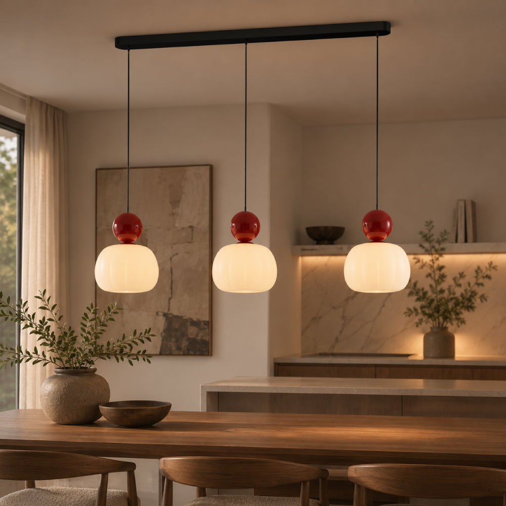 Art Deco Pendel Lampe - Cremefarvet med Lagdelt Kugledesign 2