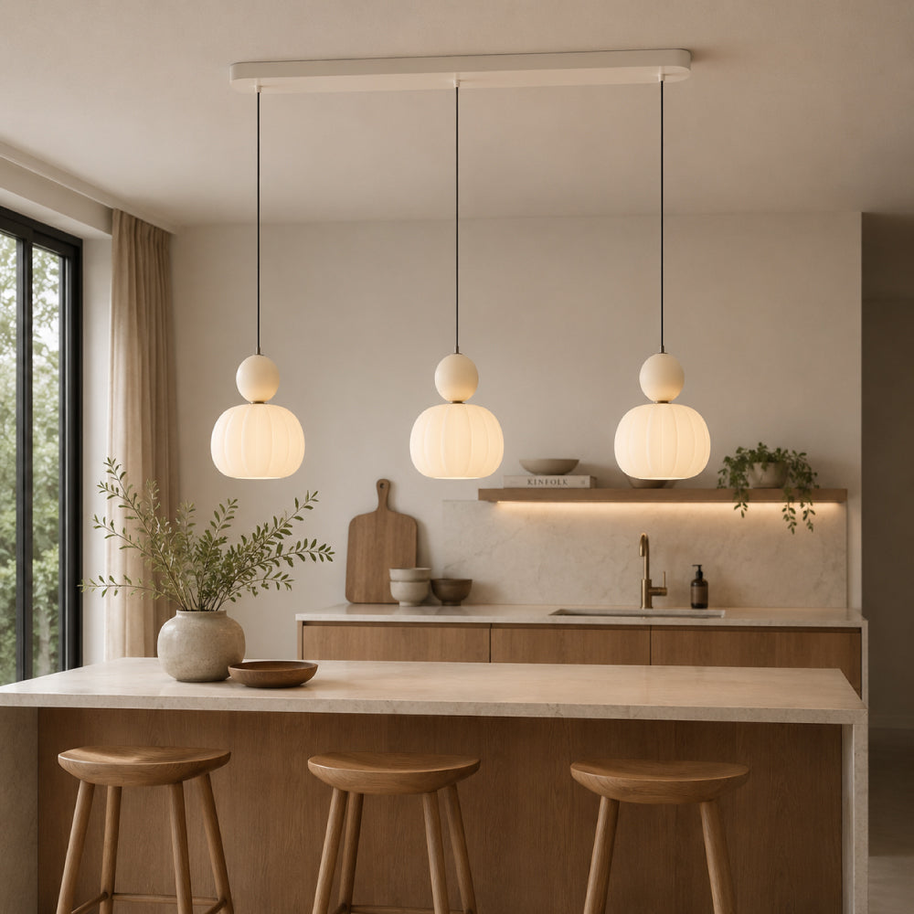 Art Deco Pendel Lampe - Cremefarvet med Lagdelt Kugledesign 4