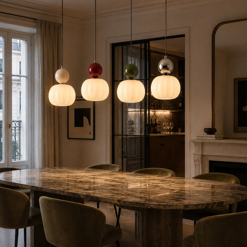 Art Deco Pendel Lampe - Cremefarvet med Lagdelt Kugledesign 5