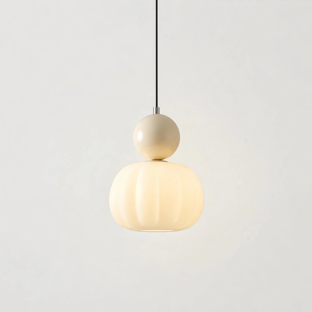 Art Deco Pendel Lampe - Cremefarvet med Lagdelt Kugledesign 6