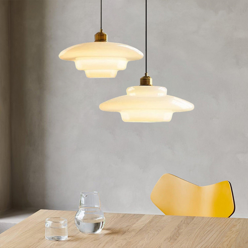 Art Deco Pendel Lampe - Lagdelt Glas og Messing med Justerbar Højde 0
