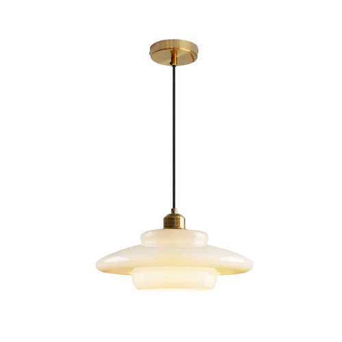 Art Deco Pendel Lampe - Lagdelt Glas og Messing med Justerbar Højde 1
