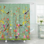 Badeforhæng med Vintage Blomsterprint i Grønne Nuancer 1