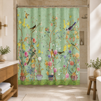 Badeforhæng med Vintage Blomsterprint i Grønne Nuancer 2