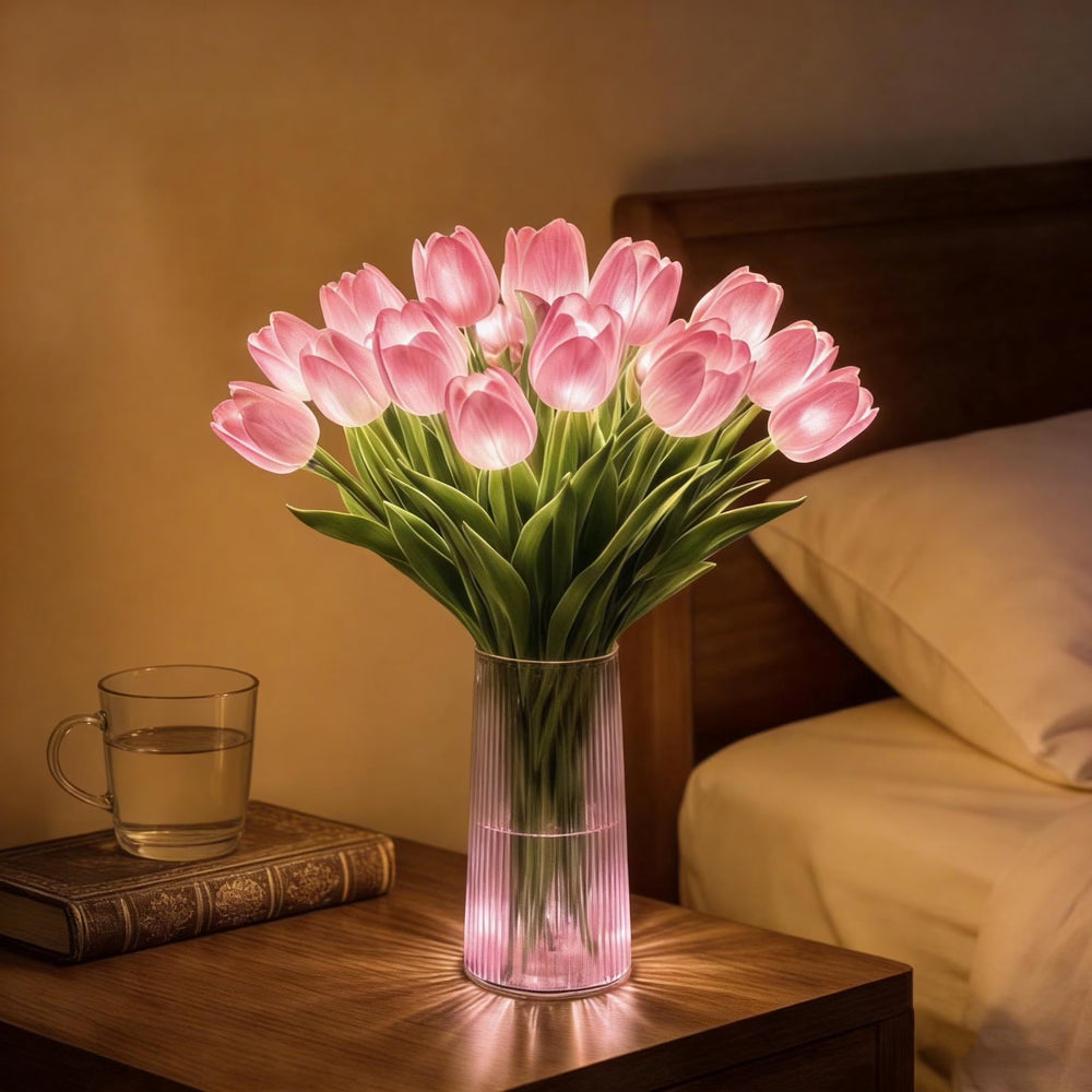 Batteridrevet Natlampe med Tulipanbuketter – Blødt Lys i Kompakt Design 3
