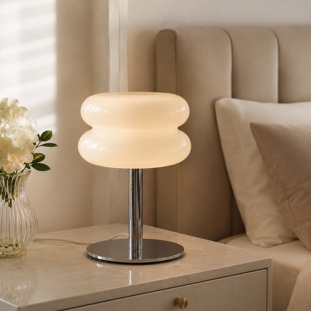 Bauhaus Bordlampe i Glas - Dobbelt Skærmdesign med Kromfod 14