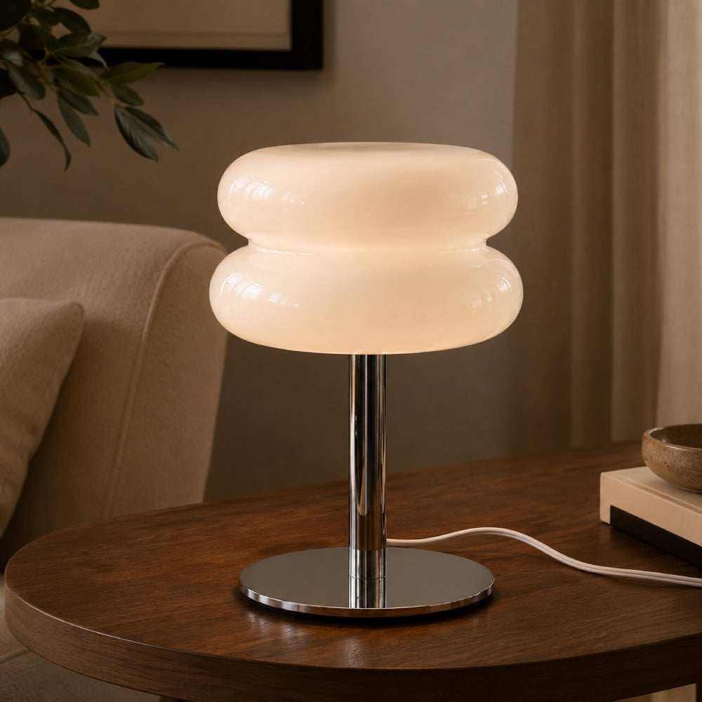 Bauhaus Bordlampe i Glas - Dobbelt Skærmdesign med Kromfod 16