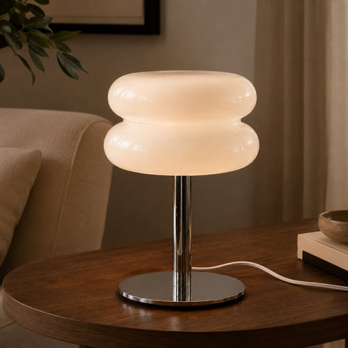 Bauhaus Bordlampe i Glas - Dobbelt Skærmdesign med Kromfod 16