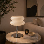 Bauhaus Bordlampe i Glas - Dobbelt Skærmdesign med Kromfod 2

