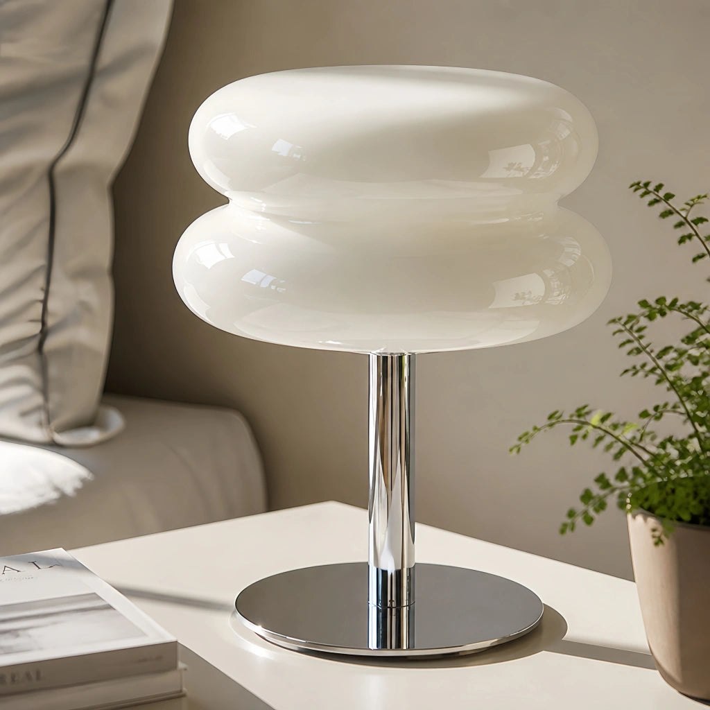 Bauhaus Bordlampe i Glas - Dobbelt Skærmdesign med Kromfod 4
