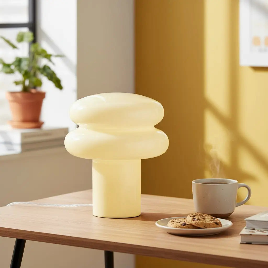 Bauhaus Bordlampe i Opalglas - Svampeform med Blødt Diffust Lys 4
