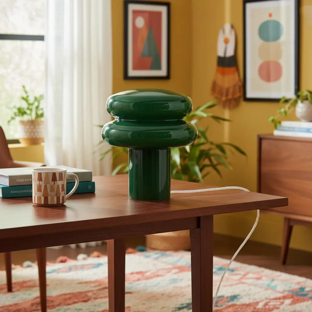 Bauhaus Bordlampe i Opalglas - Svampeform med Blødt Diffust Lys 7
