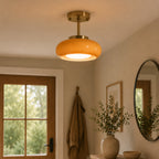 Bauhaus Loftslampe i Guldtonet Jern med Rundt Glas 1