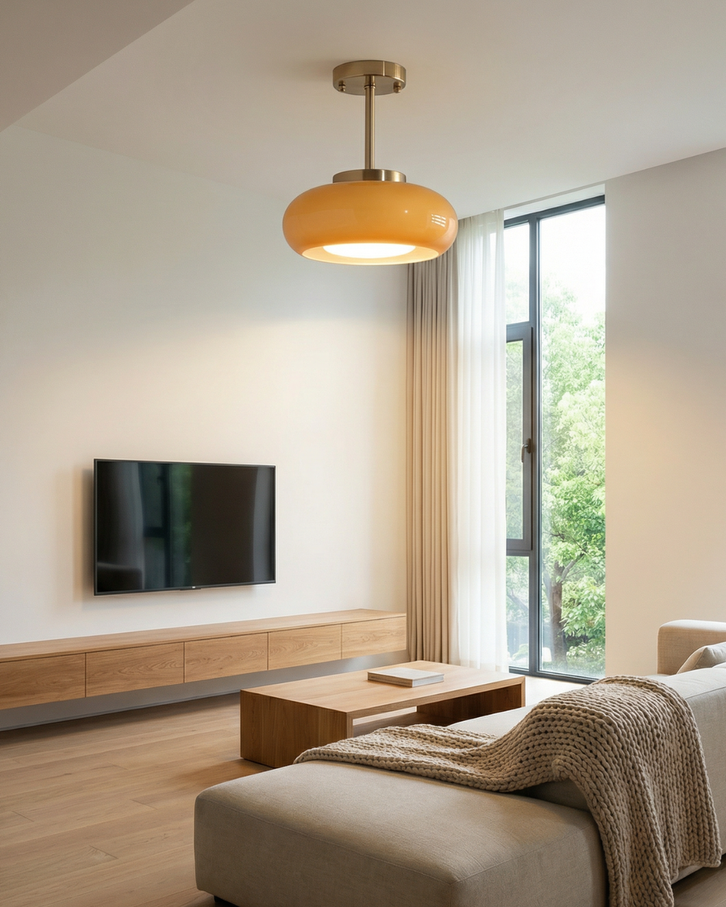 Bauhaus Loftslampe i Guldtonet Jern med Rundt Glas 10