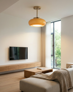 Bauhaus Loftslampe i Guldtonet Jern med Rundt Glas 10