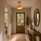 Bauhaus Loftslampe i Guldtonet Jern med Rundt Glas 3