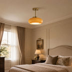 Bauhaus Loftslampe i Guldtonet Jern med Rundt Glas 4