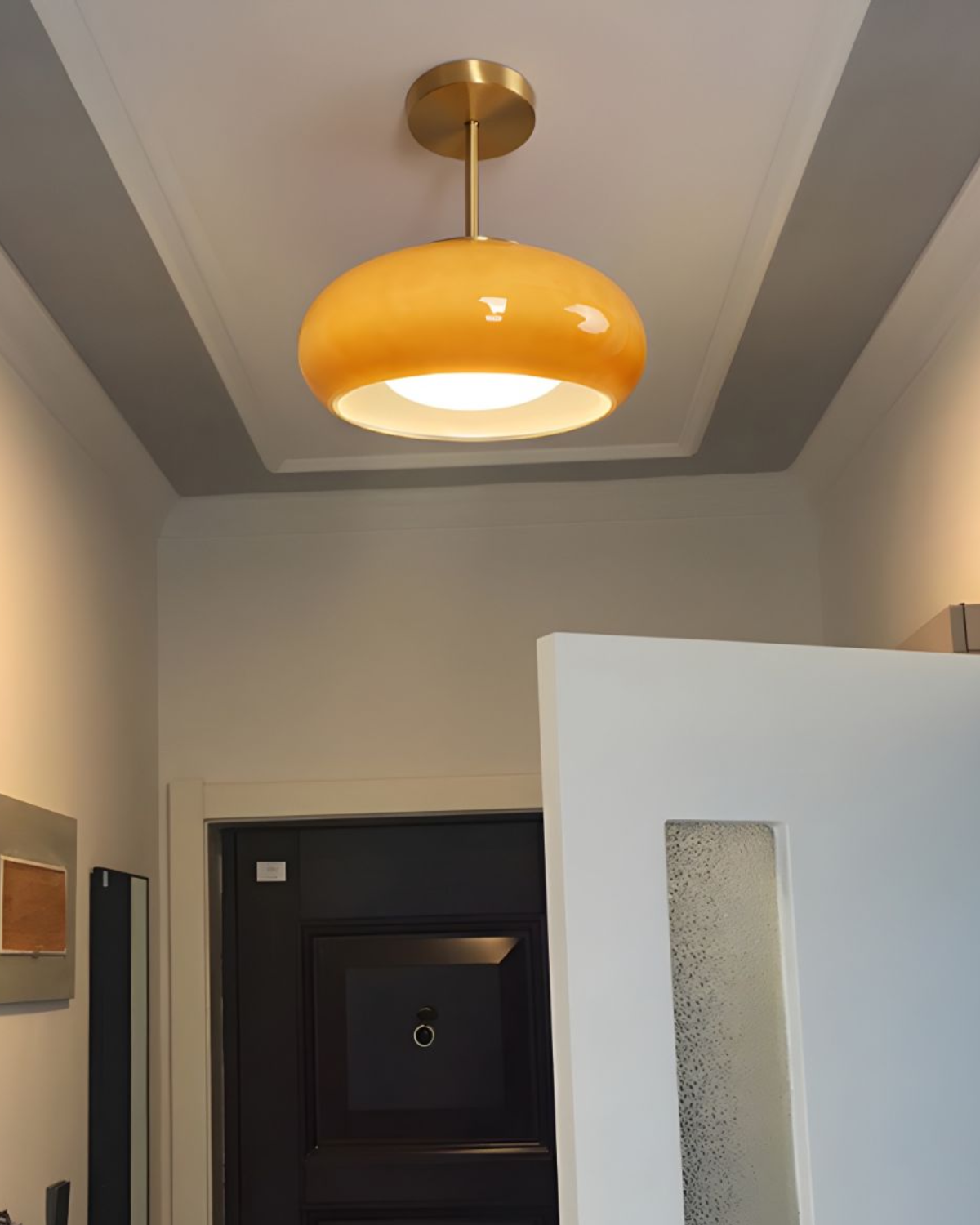 Bauhaus Loftslampe i Guldtonet Jern med Rundt Glas 6