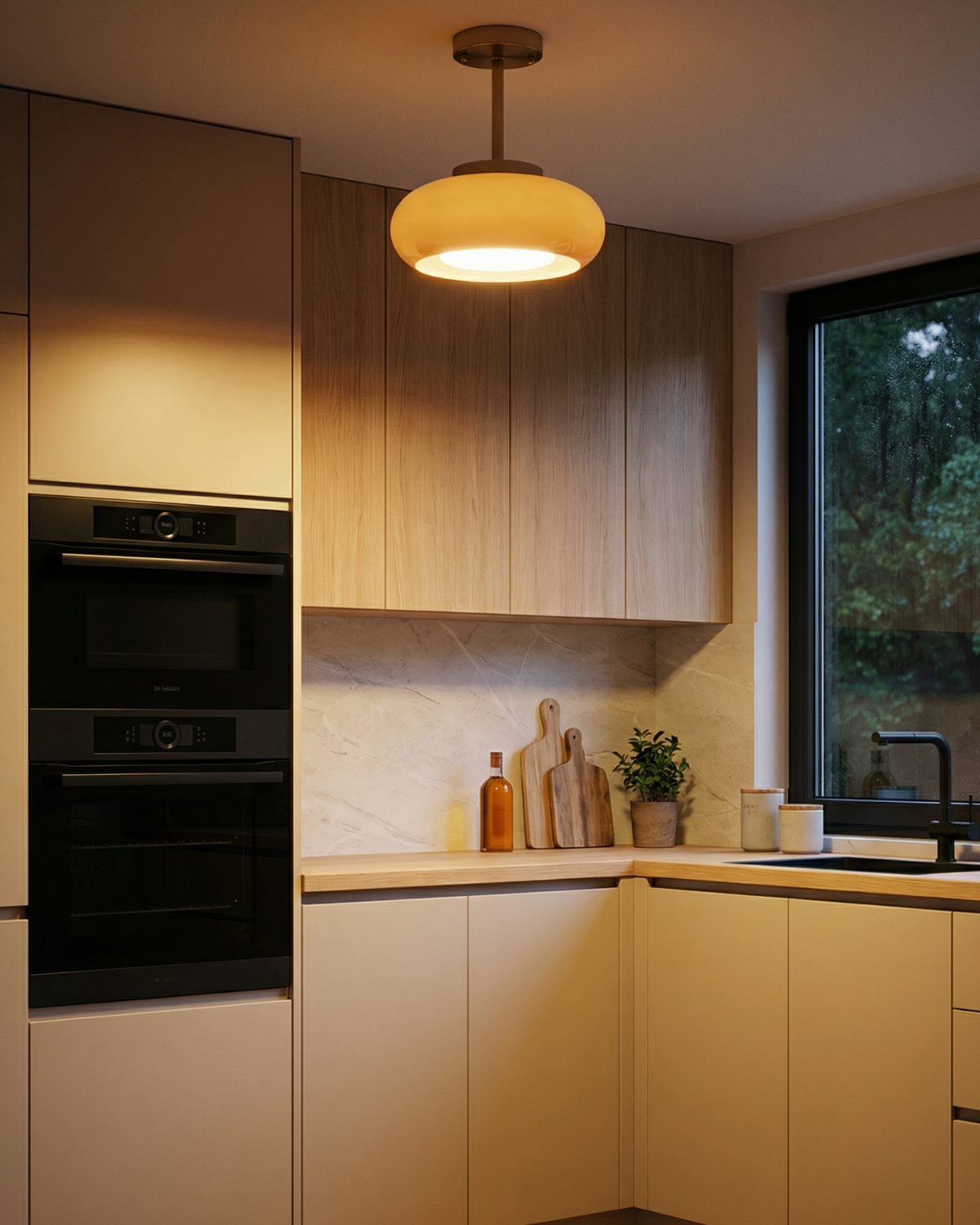 Bauhaus Loftslampe i Guldtonet Jern med Rundt Glas 8