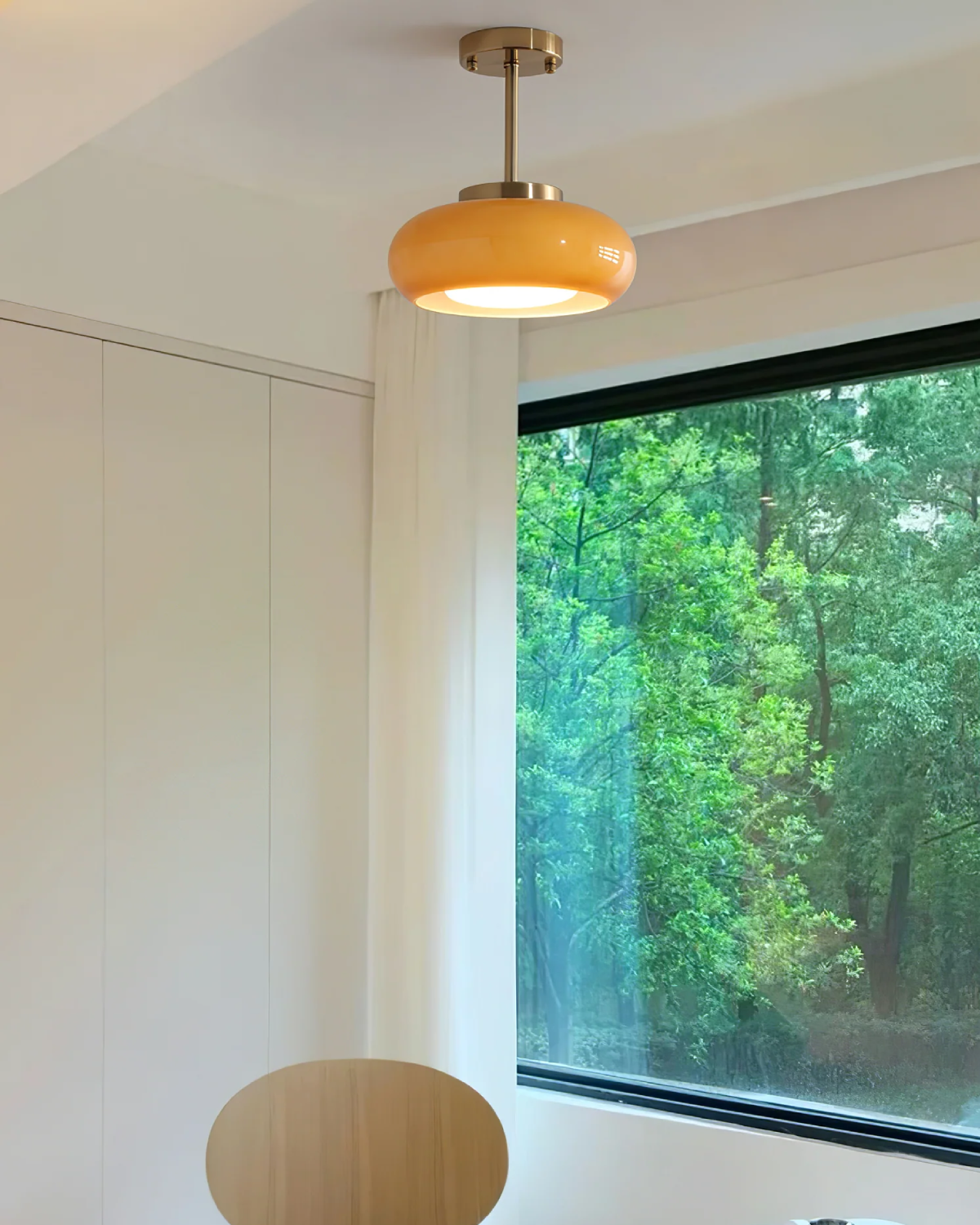 Bauhaus Loftslampe i Guldtonet Jern med Rundt Glas 9