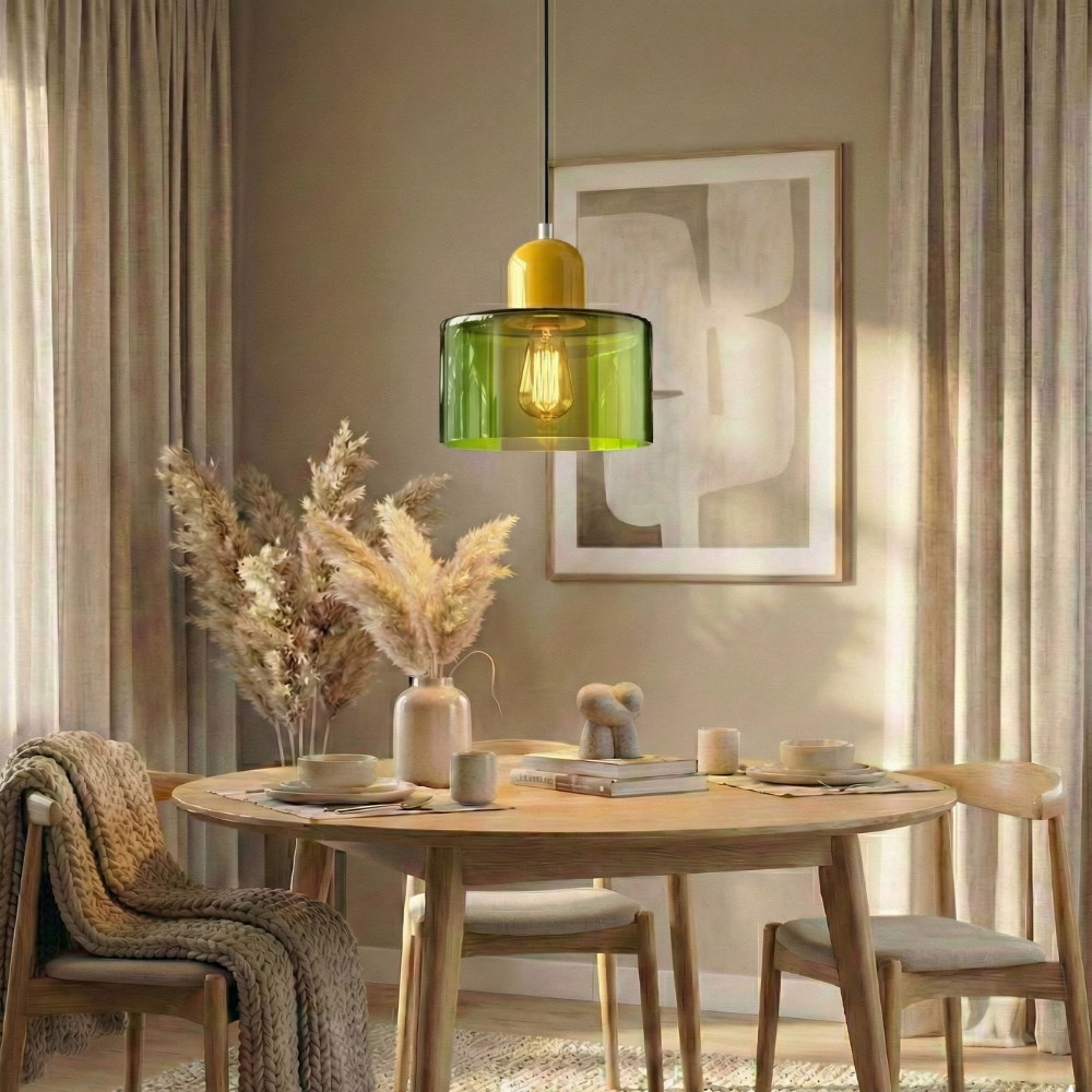 Bauhaus Pendel Lampe i Farvet Glas - Justerbar Højde 19
