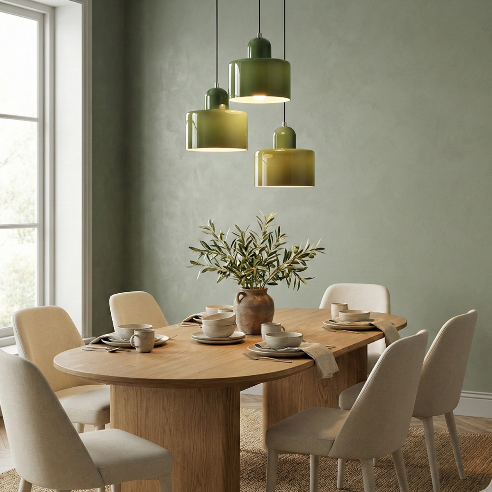 Bauhaus Pendel Lampe i Farvet Glas - Justerbar Højde 3