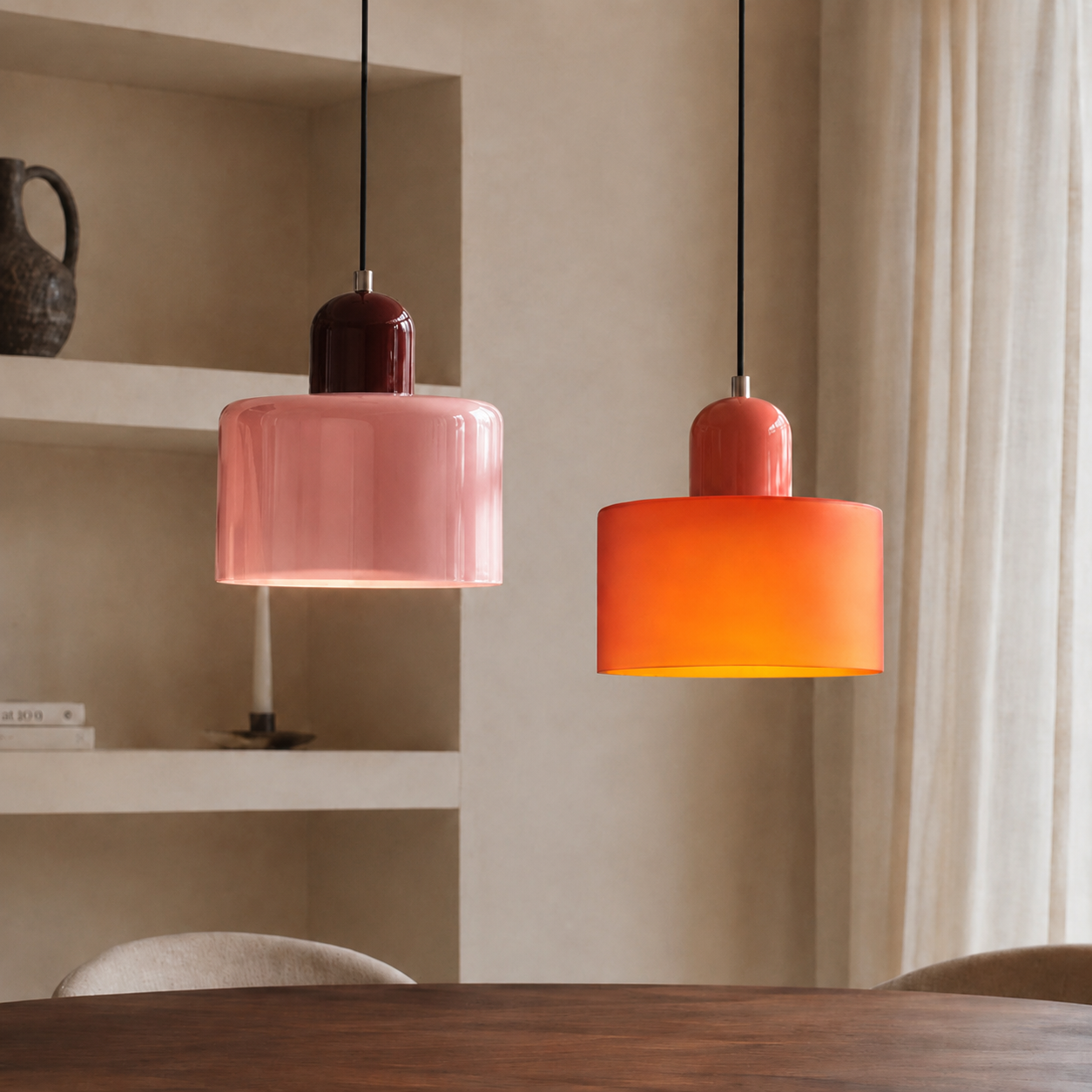 Bauhaus Pendel Lampe i Farvet Glas – Justerbar Højde 50