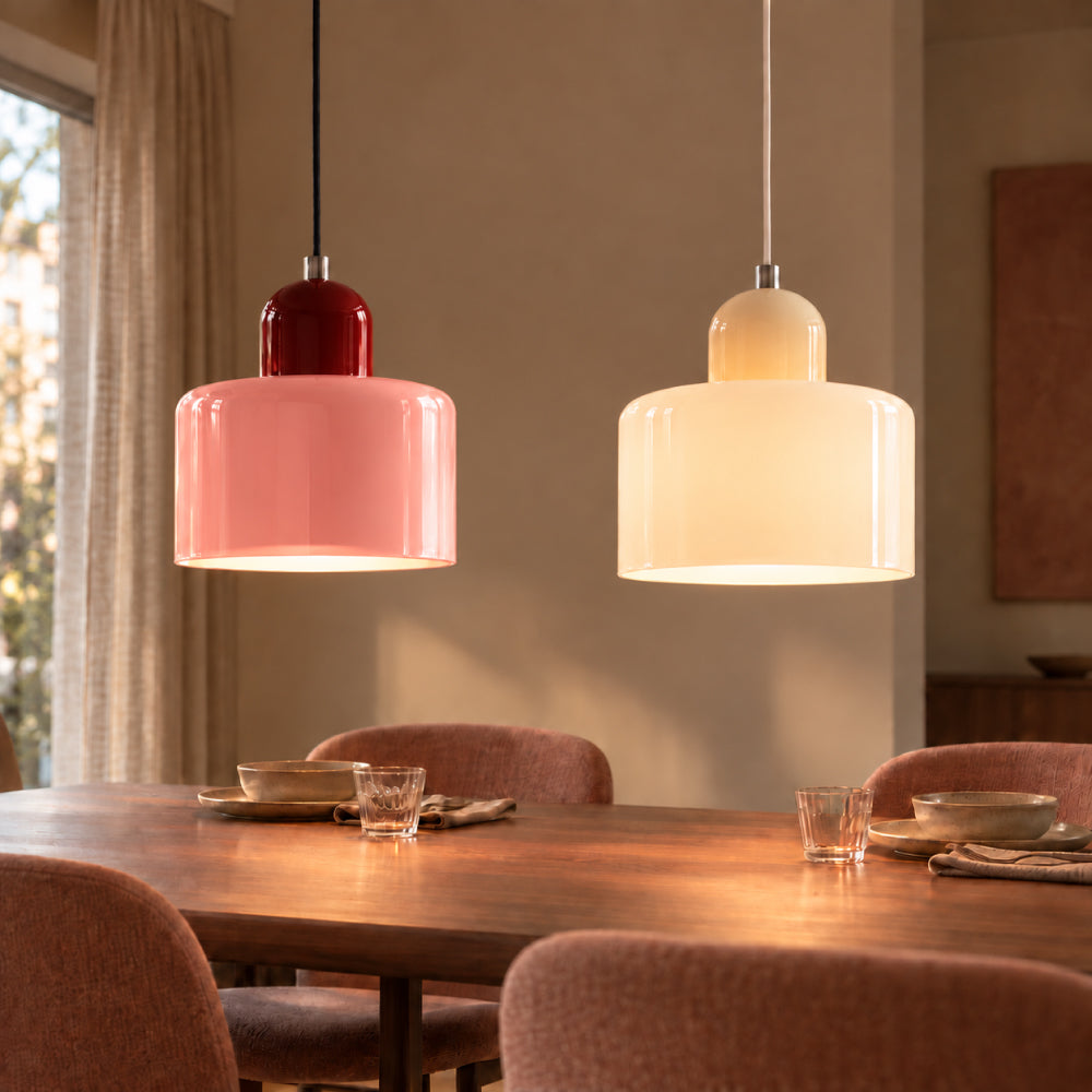 Bauhaus Pendel Lampe i Farvet Glas – Justerbar Højde