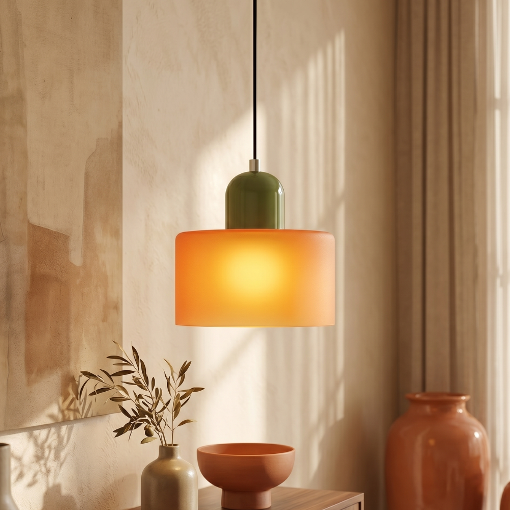 Bauhaus Pendel Lampe i Farvet Glas - Justerbar Højde 7
