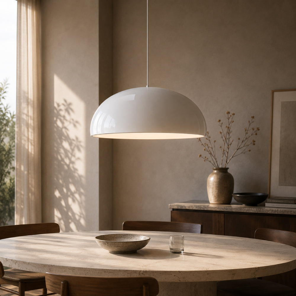 Bauhaus Pendel Lampe i Metal - Halvkugleformet Skærm med Højglans Finish 0
