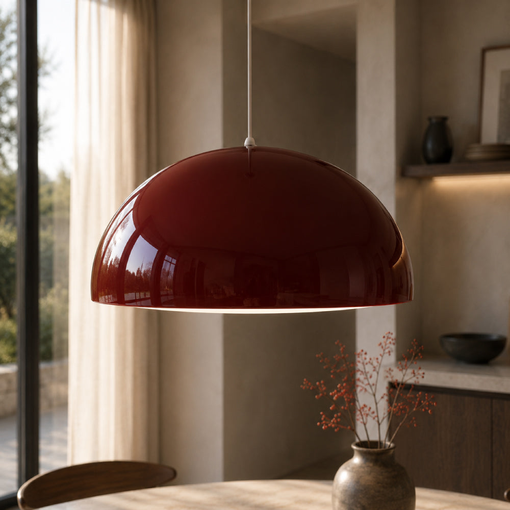 Bauhaus Pendel Lampe i Metal - Halvkugleformet Skærm med Højglans Finish 12