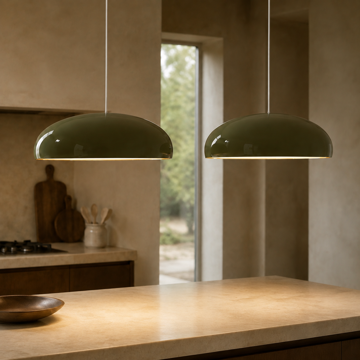 Bauhaus Pendel Lampe i Metal - Halvkugleformet Skærm med Højglans Finish 2
