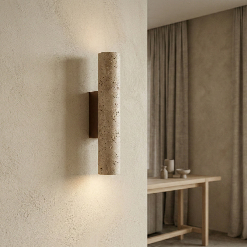 Beige Travertin Væglampe - Valnød Fod 0