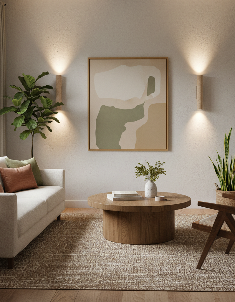 Beige Travertin Væglampe - Valnød Fod 5
