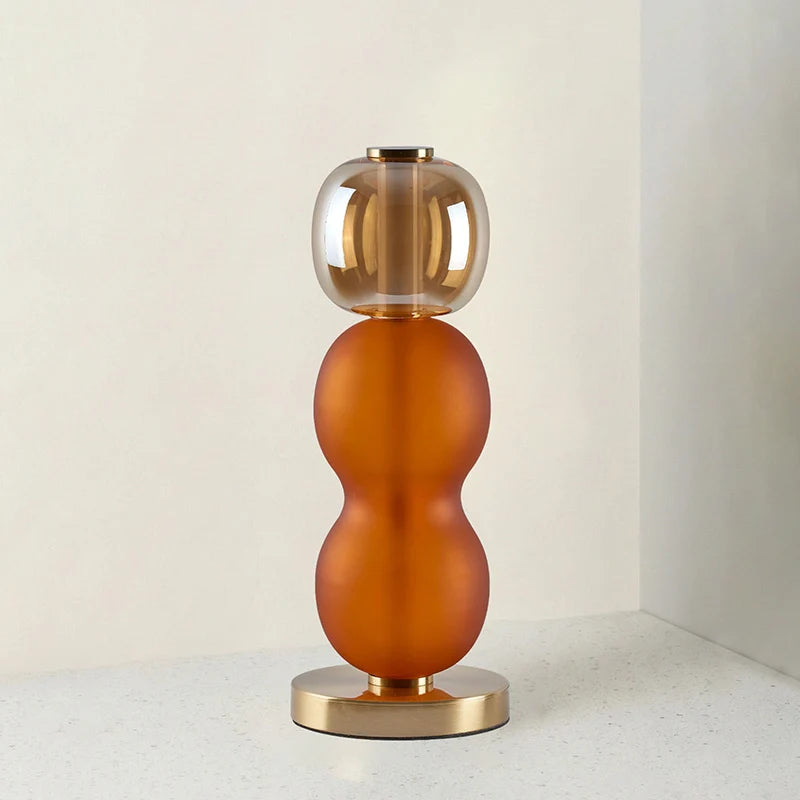 Bobbelformet Bordlampe i Farvet Glas med Messingfod 0
