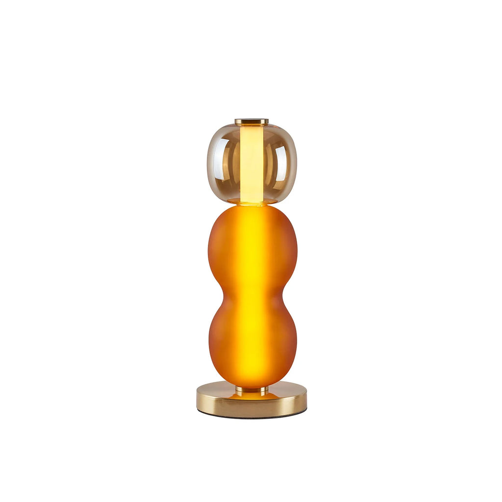 Bobbelformet Bordlampe i Farvet Glas med Messingfod 1