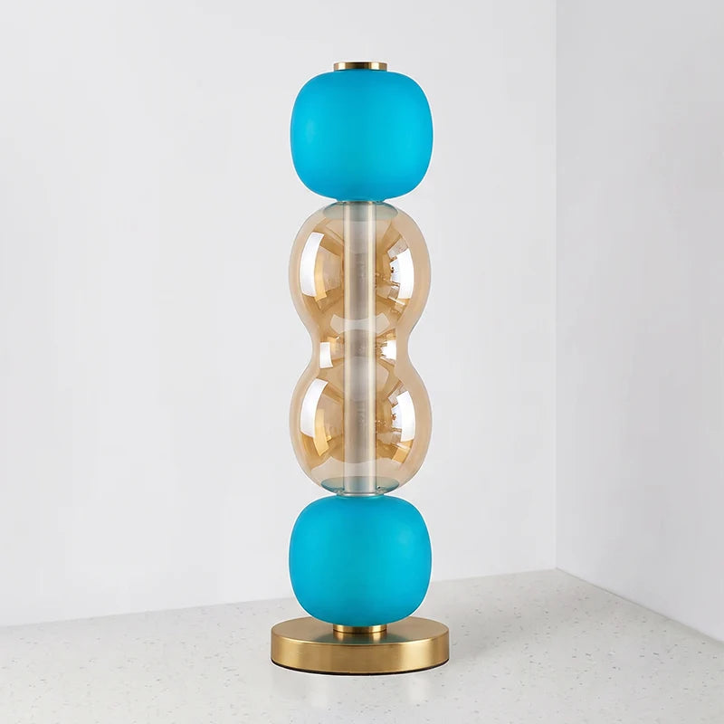 Bobbelformet Bordlampe i Farvet Glas med Messingfod 10