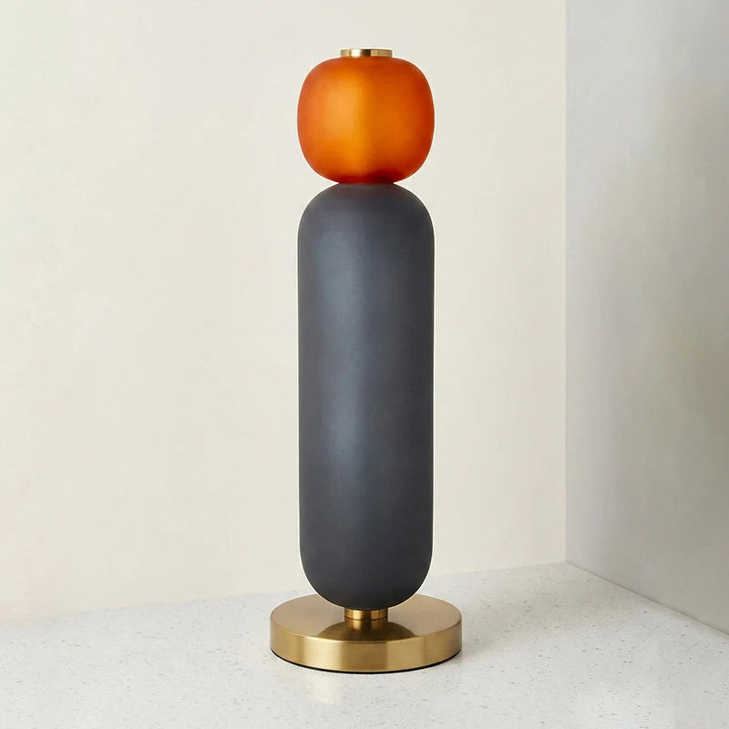 Bobbelformet Bordlampe i Farvet Glas med Messingfod 11